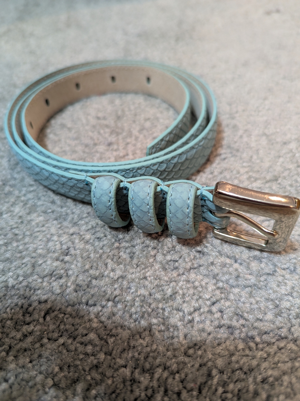Nine West Light Blue Leather Textured Women’s Belt